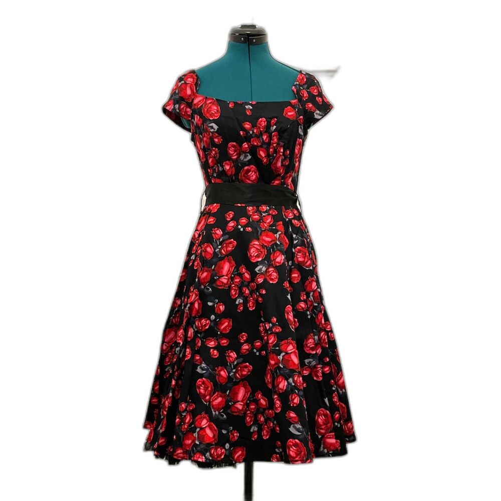 H&R London red rose and black swing dress M